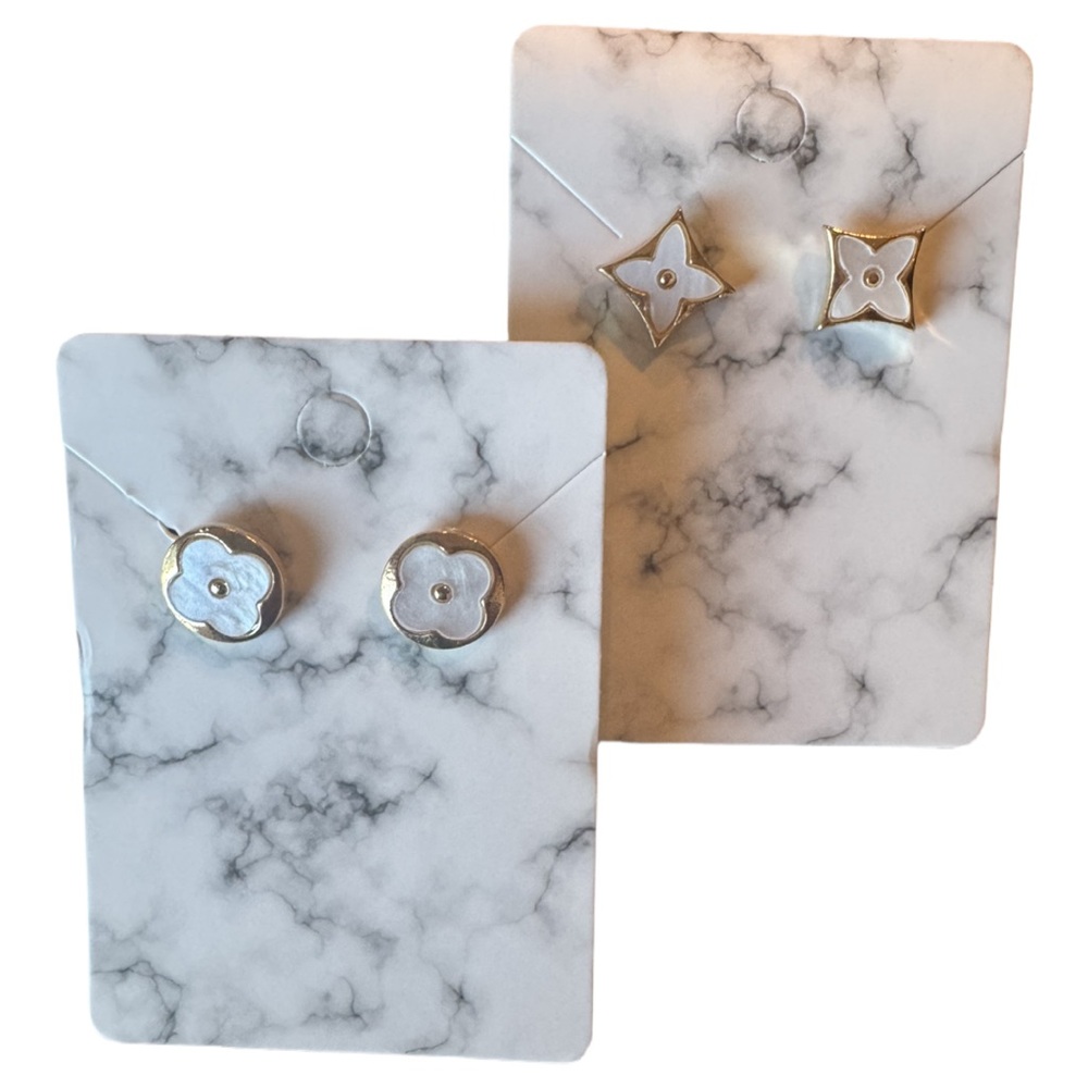2-Pack Gold-Tone Faux Pearl Monogram-Style Stud Earring Set
